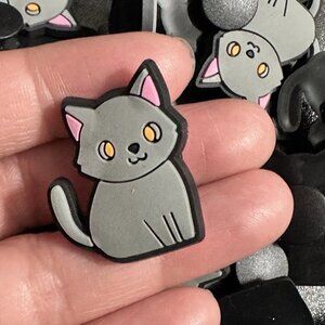 Cute Gray Cat Shoe Charm | Fits Crocs | Kitty Jibbitz Style Accessory for Clogs
